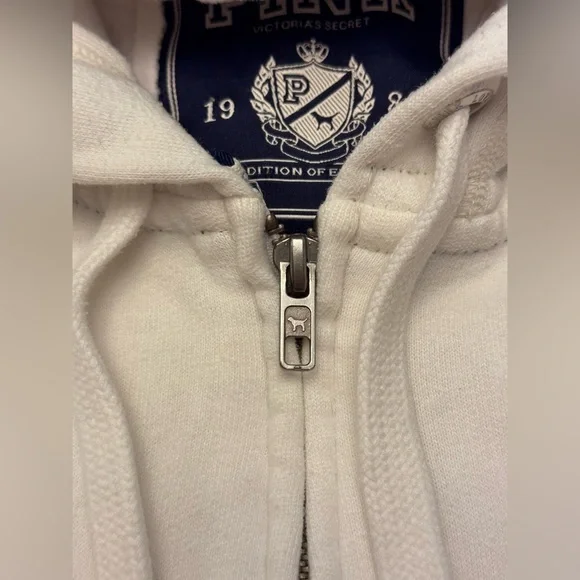 VS PINK VINTAGE Y2K FULL ZIP HOODIE WHITE RAINBOW BLING LOVE BROKEN HEART RARE M - Picture 8 of 11